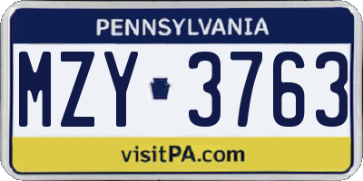PA license plate MZY3763