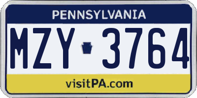 PA license plate MZY3764