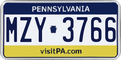 PA license plate MZY3766