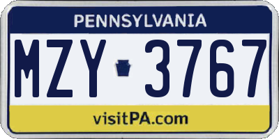 PA license plate MZY3767