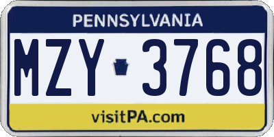 PA license plate MZY3768