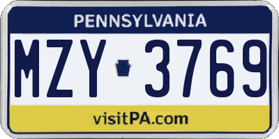 PA license plate MZY3769