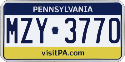 PA license plate MZY3770