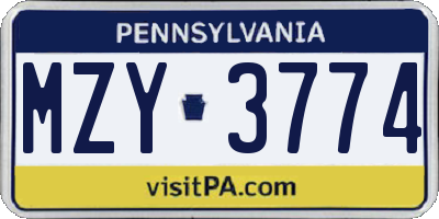 PA license plate MZY3774