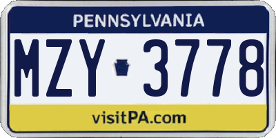 PA license plate MZY3778