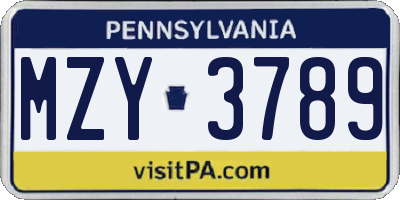 PA license plate MZY3789