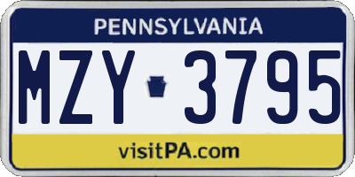PA license plate MZY3795