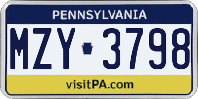 PA license plate MZY3798