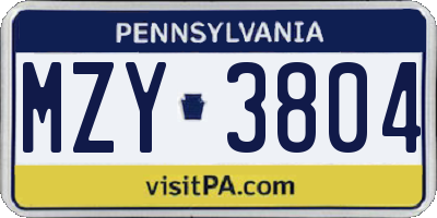 PA license plate MZY3804
