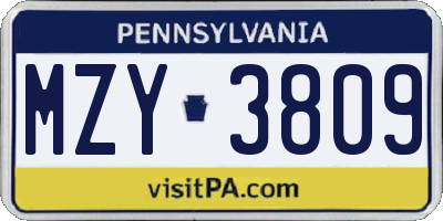 PA license plate MZY3809