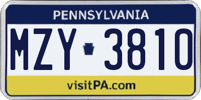 PA license plate MZY3810