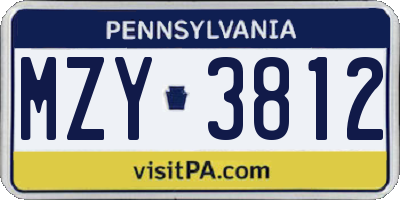 PA license plate MZY3812