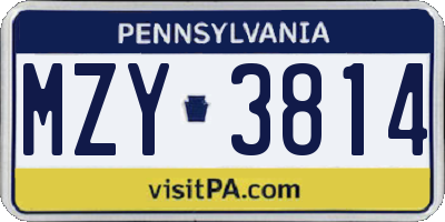 PA license plate MZY3814