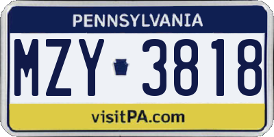 PA license plate MZY3818