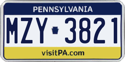 PA license plate MZY3821