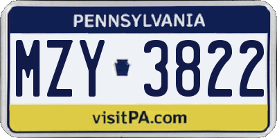 PA license plate MZY3822