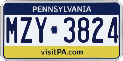 PA license plate MZY3824