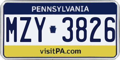 PA license plate MZY3826