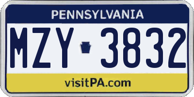 PA license plate MZY3832