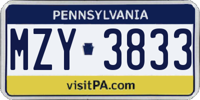 PA license plate MZY3833