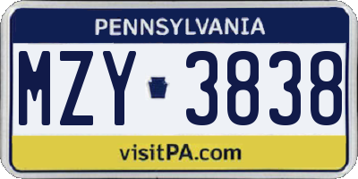 PA license plate MZY3838