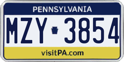 PA license plate MZY3854