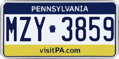 PA license plate MZY3859