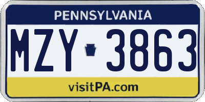 PA license plate MZY3863