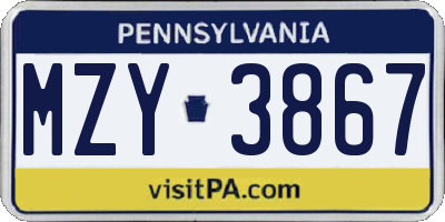 PA license plate MZY3867