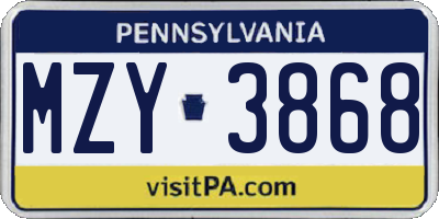 PA license plate MZY3868