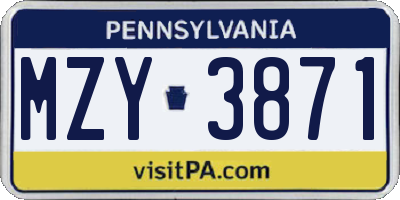 PA license plate MZY3871