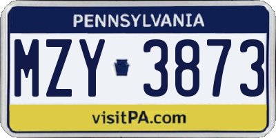 PA license plate MZY3873