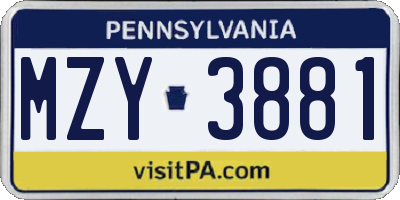 PA license plate MZY3881