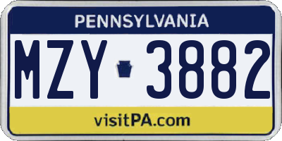 PA license plate MZY3882