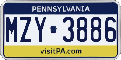 PA license plate MZY3886