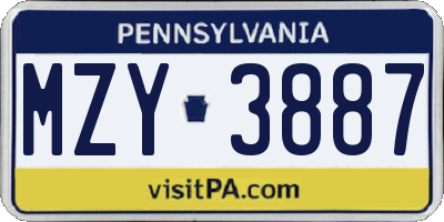 PA license plate MZY3887