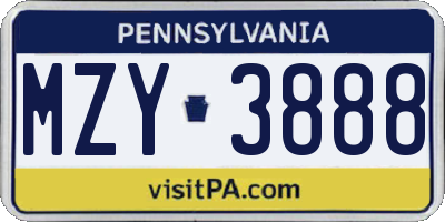 PA license plate MZY3888