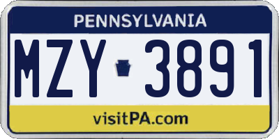 PA license plate MZY3891