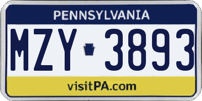 PA license plate MZY3893