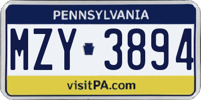 PA license plate MZY3894
