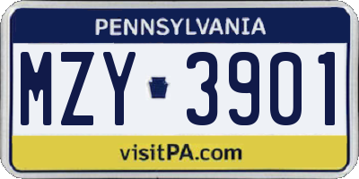 PA license plate MZY3901