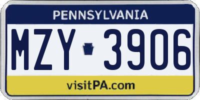 PA license plate MZY3906