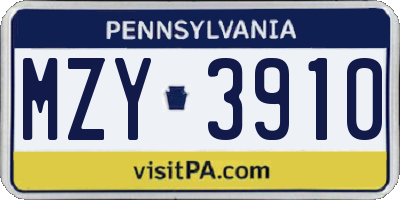 PA license plate MZY3910