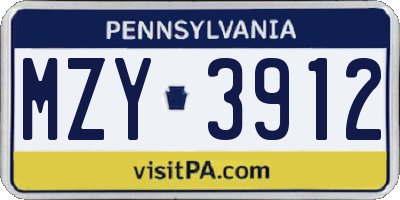 PA license plate MZY3912
