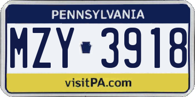 PA license plate MZY3918