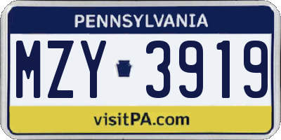 PA license plate MZY3919