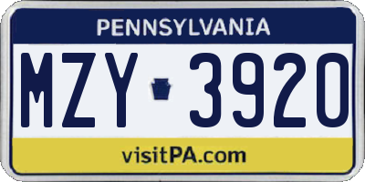 PA license plate MZY3920