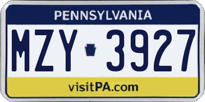 PA license plate MZY3927