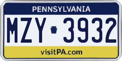 PA license plate MZY3932