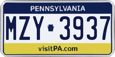 PA license plate MZY3937